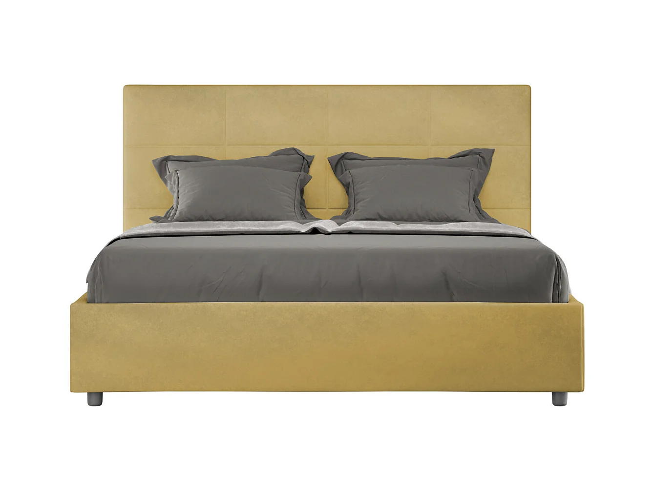 Lit capitonné microfibre Mira-Couleur Jaune curry-160x200-Option Avec sommier