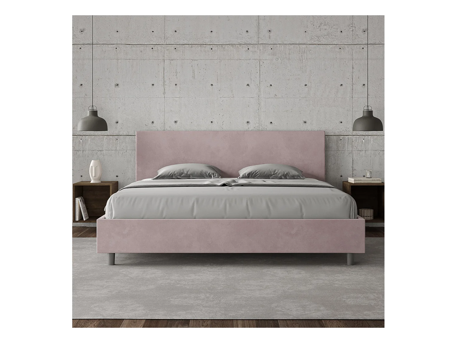 Lit adulte moderne microfibre Adelyne-Couleur Rose clair-200x200-Option Avec coffre
