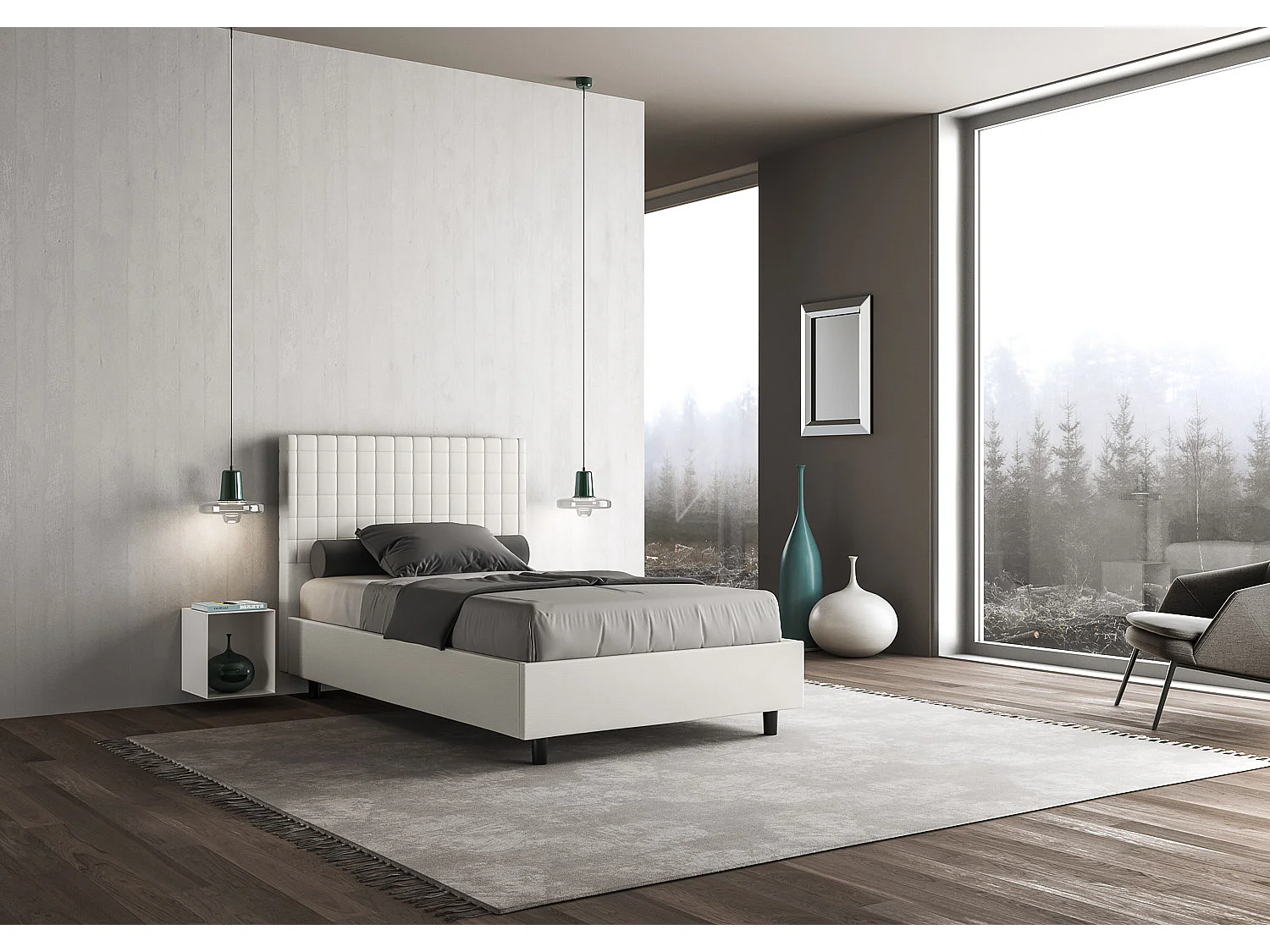 Lit matelassé à carreaux simili cuir Kunda-Couleur Blanc-90x190