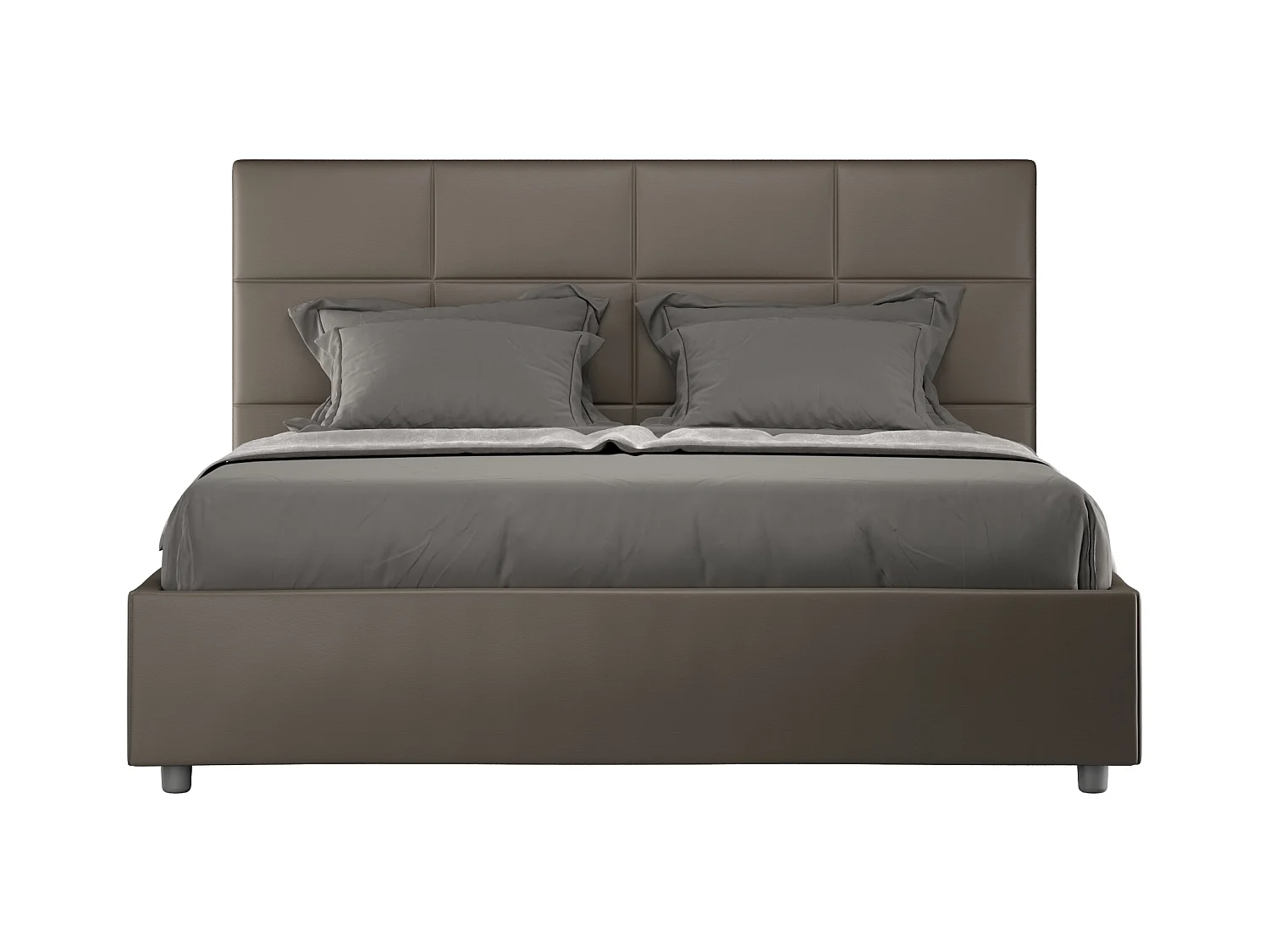 Lit capitonné simili cuir Mira-Couleur Marron-140x200-Option Avec sommier
