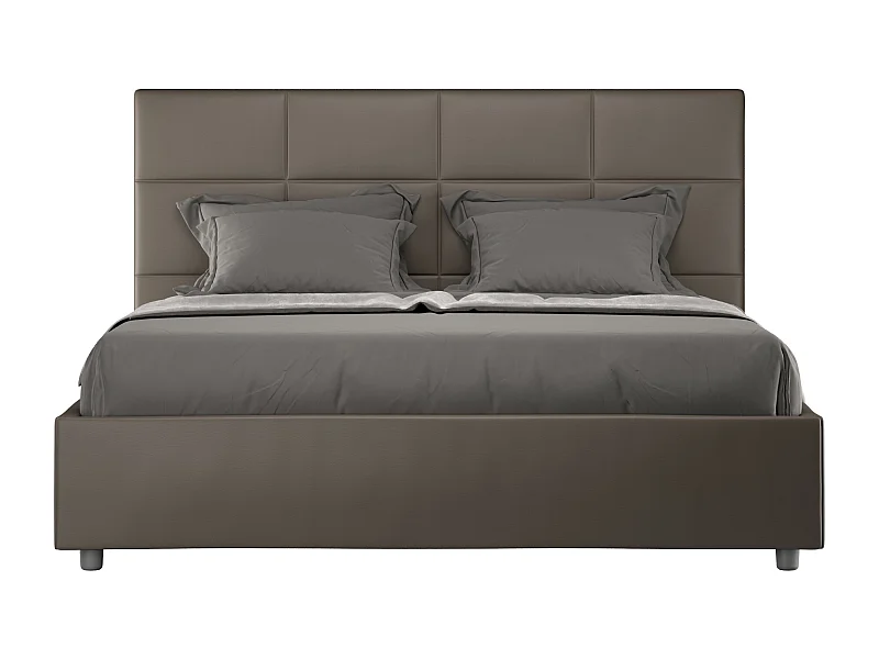 Lit capitonné simili cuir Mira-Couleur Marron-140x200-Option Avec sommier