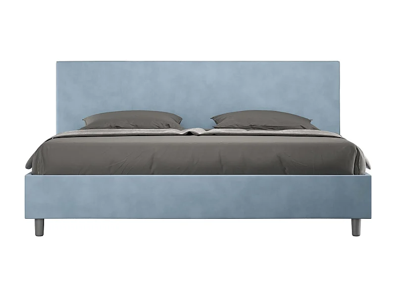 Cama adulta moderna de microfibra Adelyne-Color Azul claro-Ropa de cama 180x200 cm-Opción Con base y caja