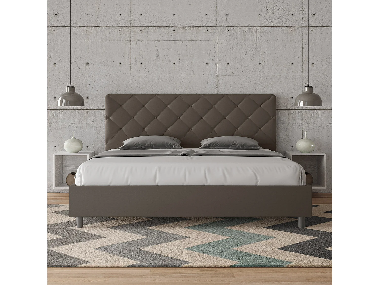 Italiaans bed voor volwassenen, gewatteerd in kunstleer Paryse-Kleur Bruin-Slapen 180x200cm-Keuze Met boxspring