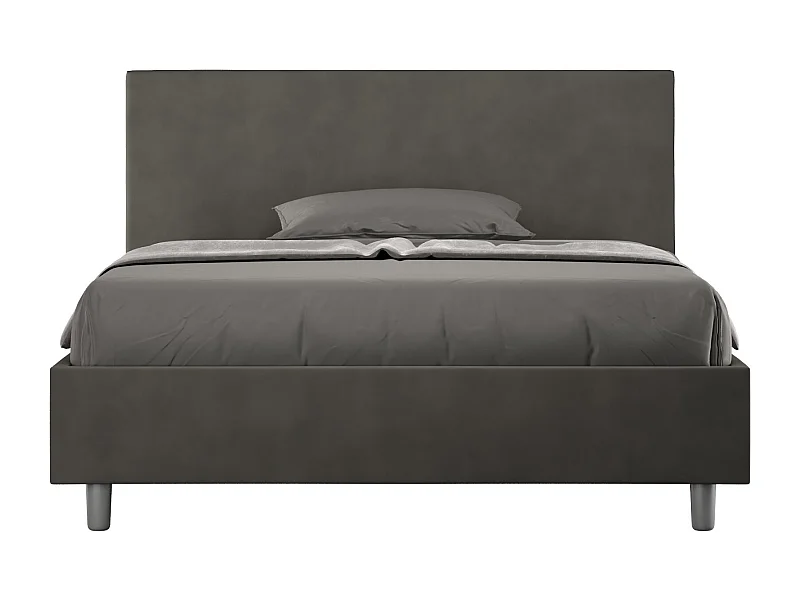 Lit adulte moderne microfibre Adelyne-Couleur Gris foncé-160x200-Option Avec sommier
