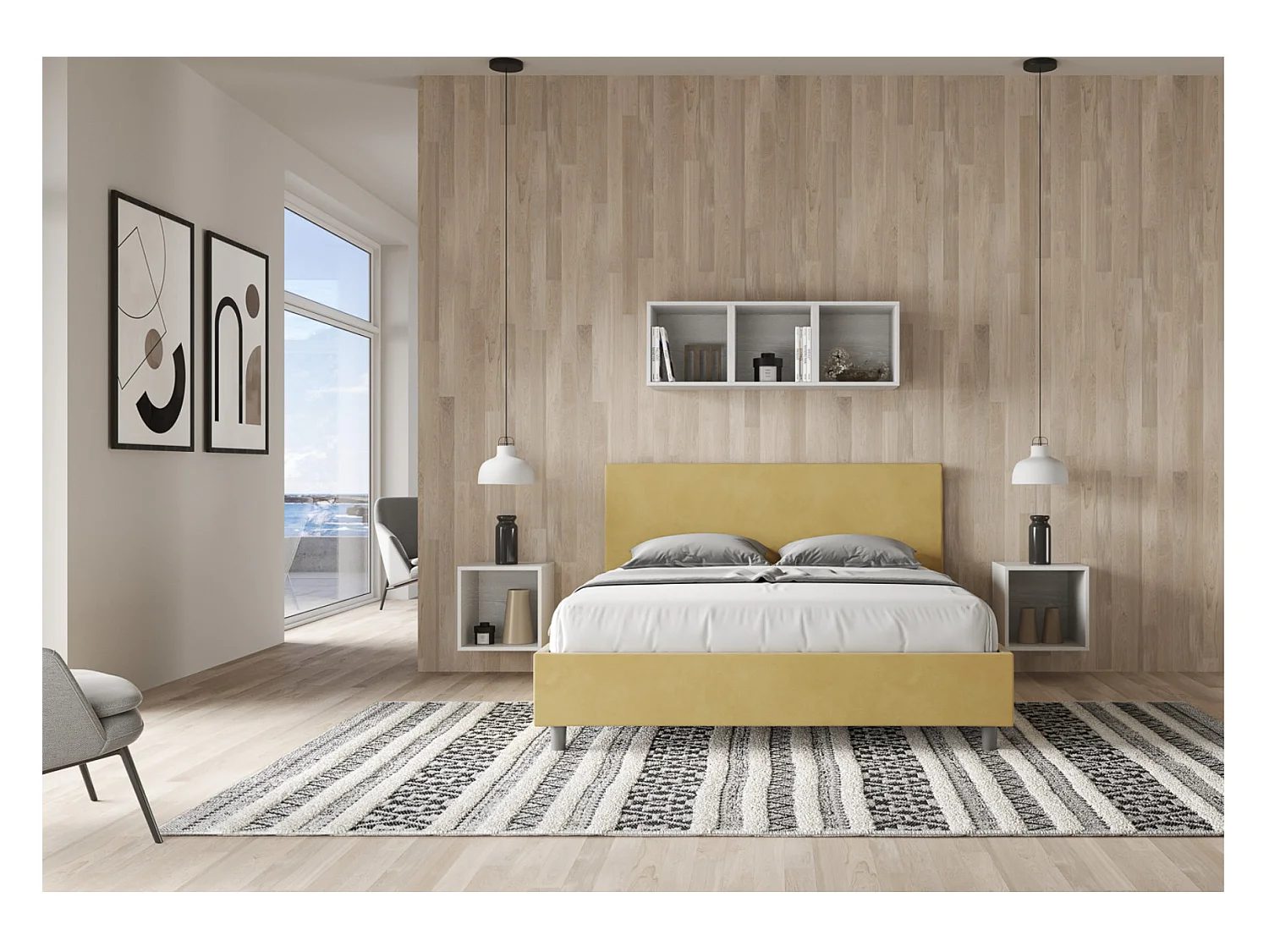 Lit adulte moderne microfibre Adelyne-Couleur Beige-160x200-Option Avec sommier