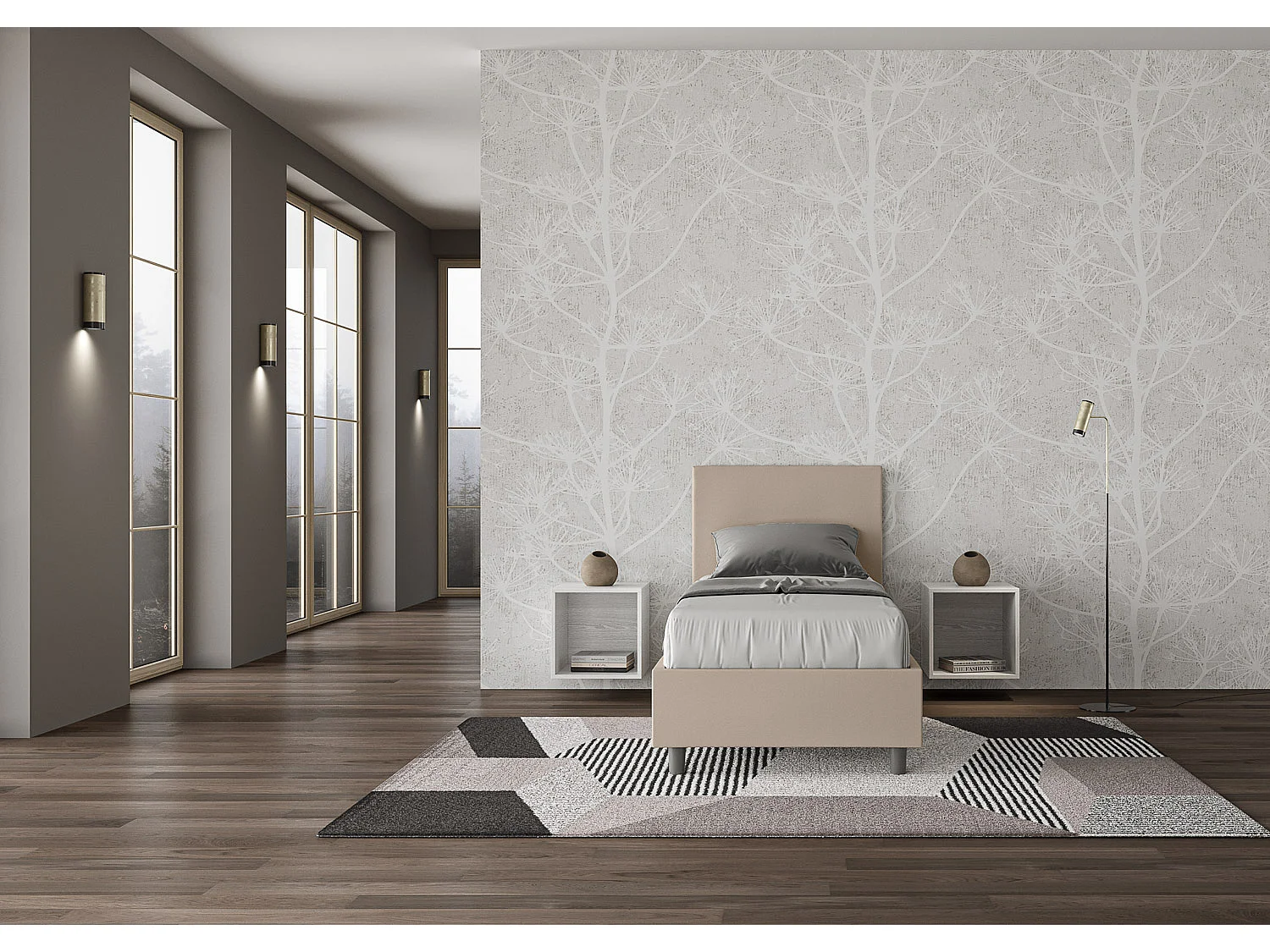 Cama contenedor tapizada símil piel gris tórtola Adele 80x190