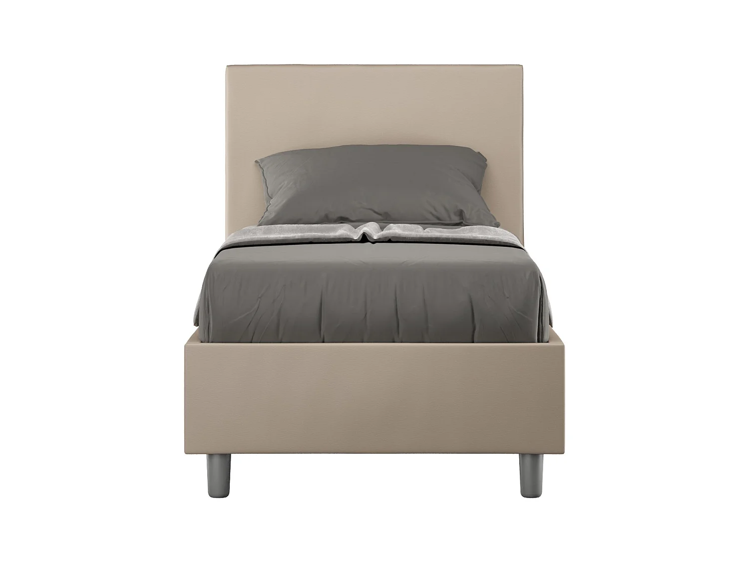 Lit coffre capitonné simili cuir gris tourterelle Adele 80x190