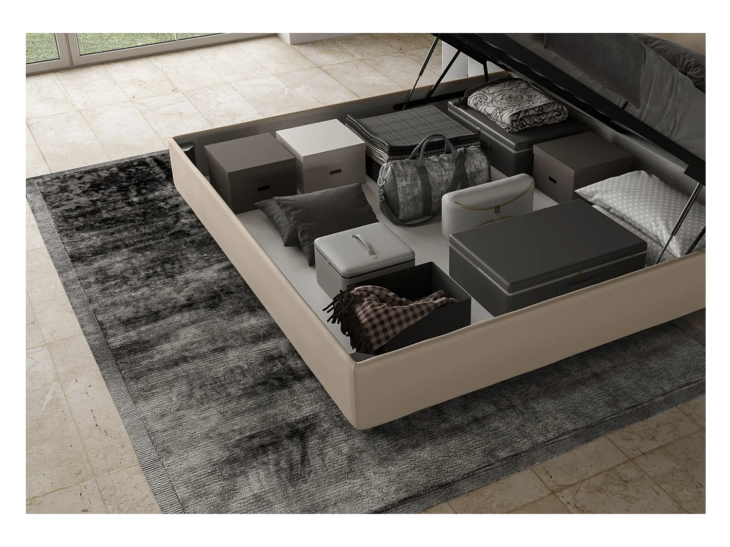 Adele duifgrijs kunstleer gestoffeerd opbergbed 80x190
