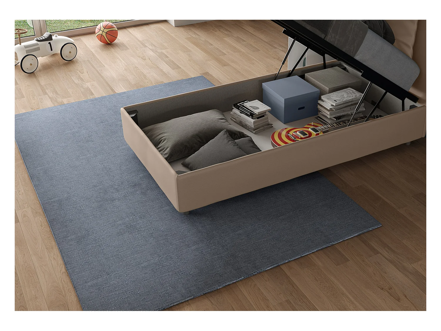 Adele duifgrijs kunstleer gestoffeerd opbergbed 80x190