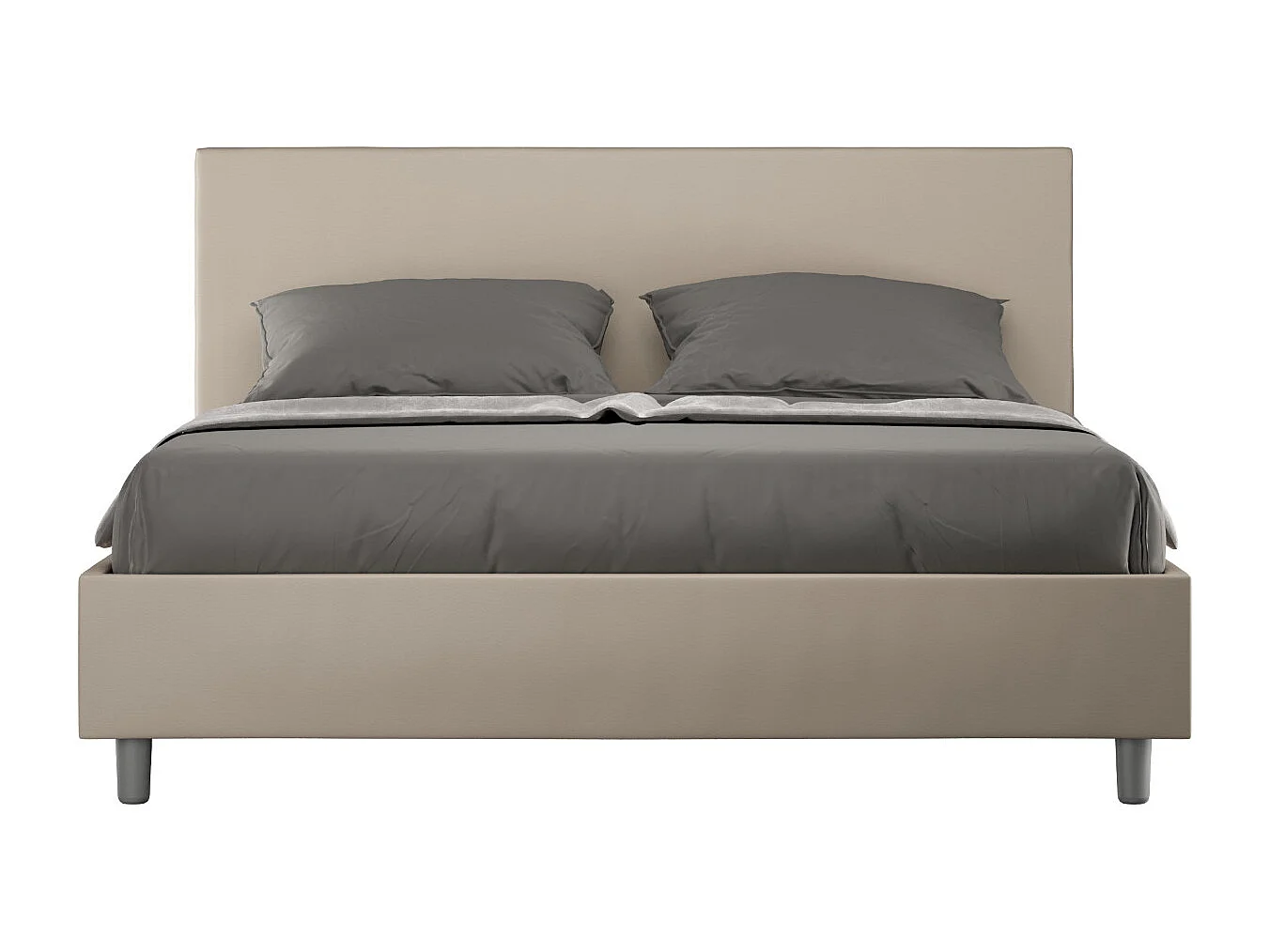 Lit coffre capitonné simili cuir gris tourterelle Adele 80x190