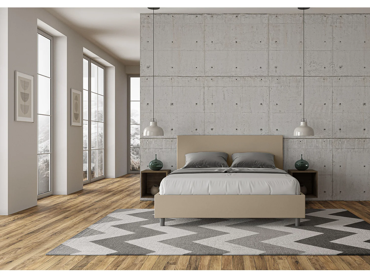 Lit coffre capitonné simili cuir gris tourterelle Adele 80x190