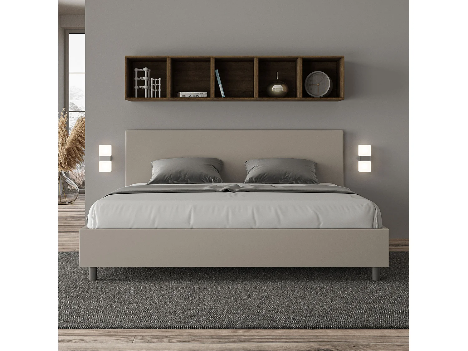 Adele duifgrijs kunstlederen bed met gestoffeerde basis 180x200