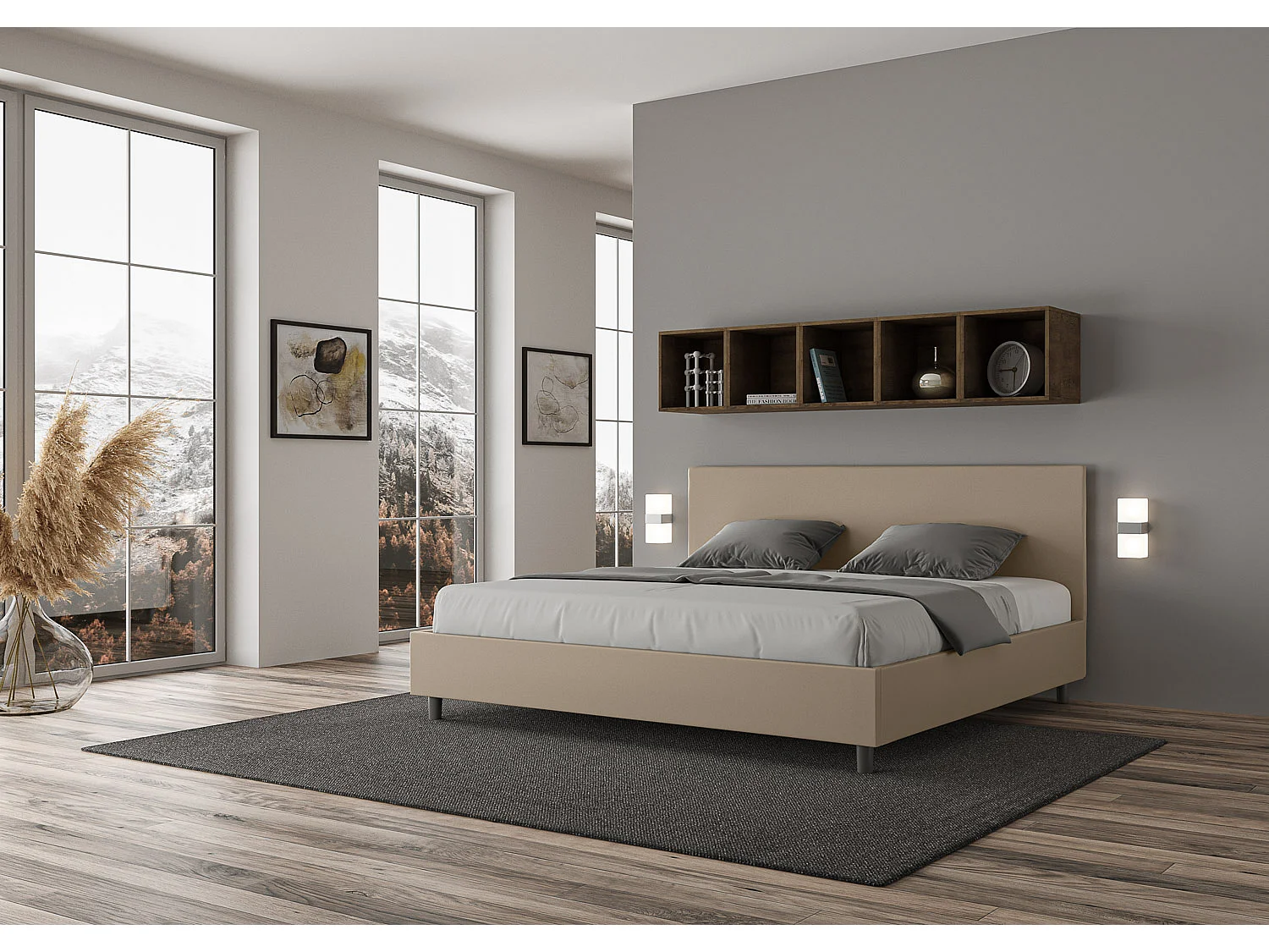 Gestoffeerd bed 180x200 met lattenbodem kunstleer taupe Adele