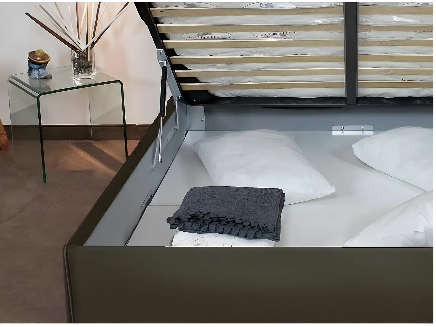 Cama tapizada de microfibra Mira-Color ribete verde crudo-Ropa de cama 140x200 cm-Opción Con base y caja