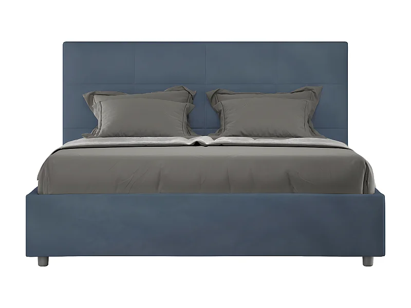 Mira microvezel gestoffeerd bed-Kleur Donkerblauw-Slapen 140x190cm-Keuze Zonder boxspring