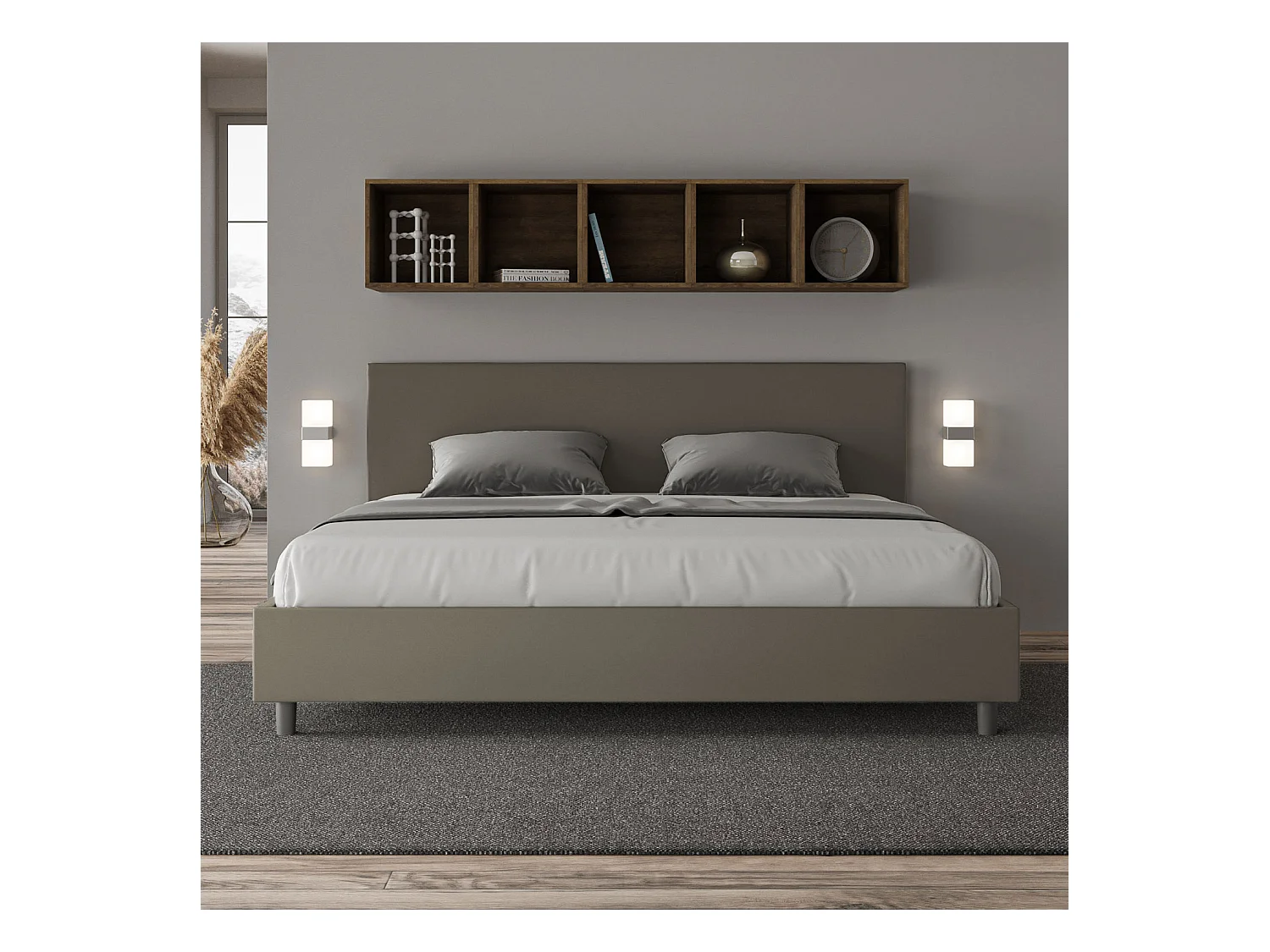 Lit king size coffre rembourré 200x200  similicuir cappuccino Adele