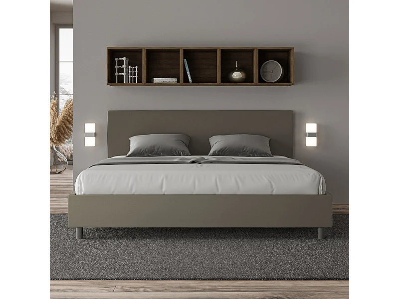 Lit king size coffre rembourré 200x200  similicuir cappuccino Adele