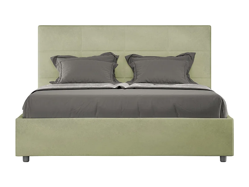 Cama tapizada de microfibra Mira-Color Verde caqui-Ropa de cama 160x200 cm-Opción Con base y sin caja