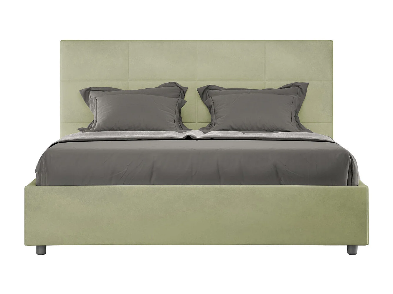 Cama tapizada de microfibra Mira-Color Verde caqui-Ropa de cama 160x200 cm-Opción Con base y sin caja