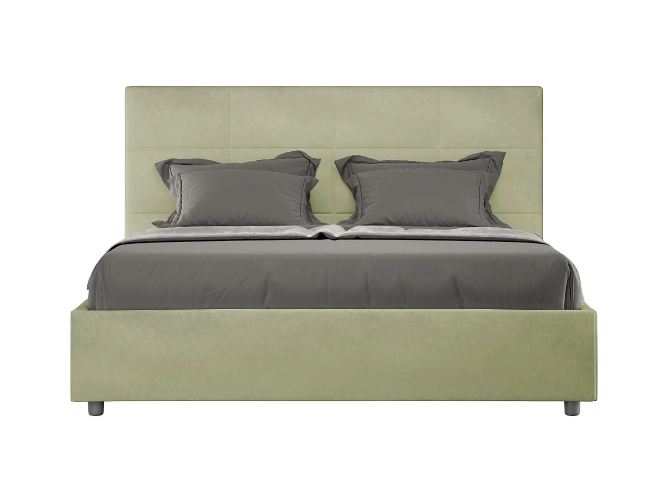 Lit capitonné microfibre Mira-Couleur Vert kaki-160x200-Option Avec sommier