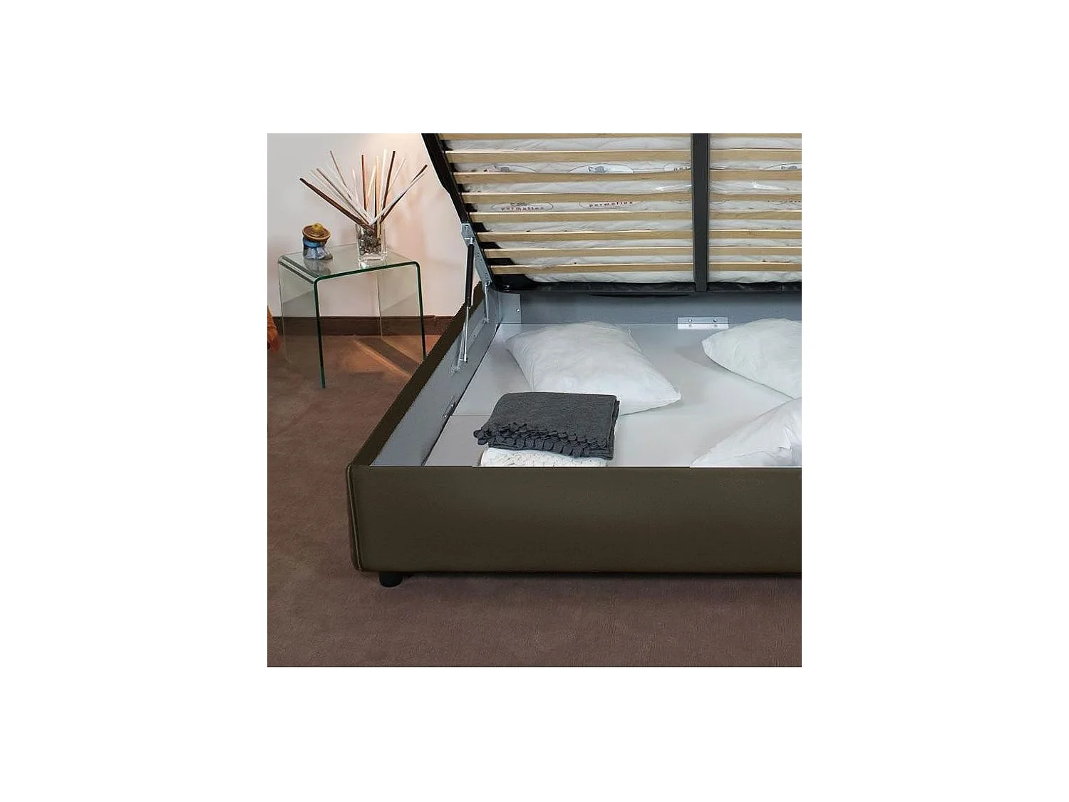 Lit adulte moderne microfibre Adelyne-Couleur Bleu clair-140x190-Option Avec coffre