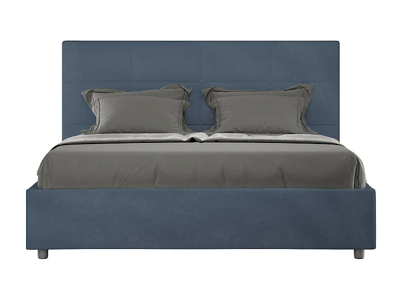 Mira microvezel gestoffeerd bed-Kleur Donkerblauw-Slapen 140x190cm-Keuze Met boxspring