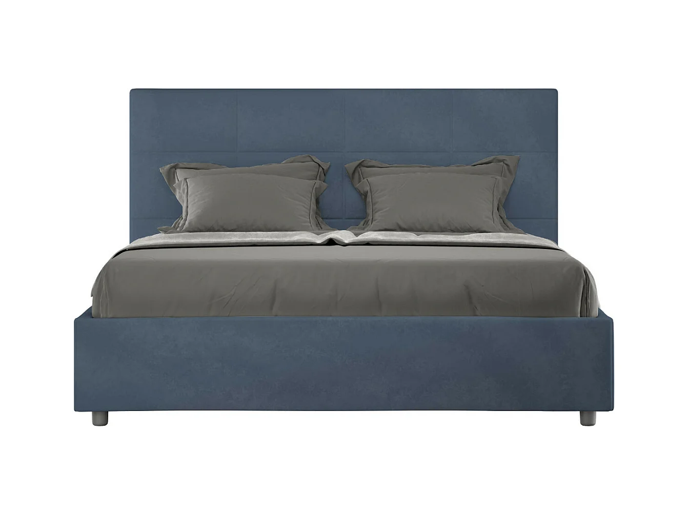 Cama tapizada de microfibra Mira-Color Azul oscuro-Ropa de cama 140x190 cm-Opción Con base y sin caja