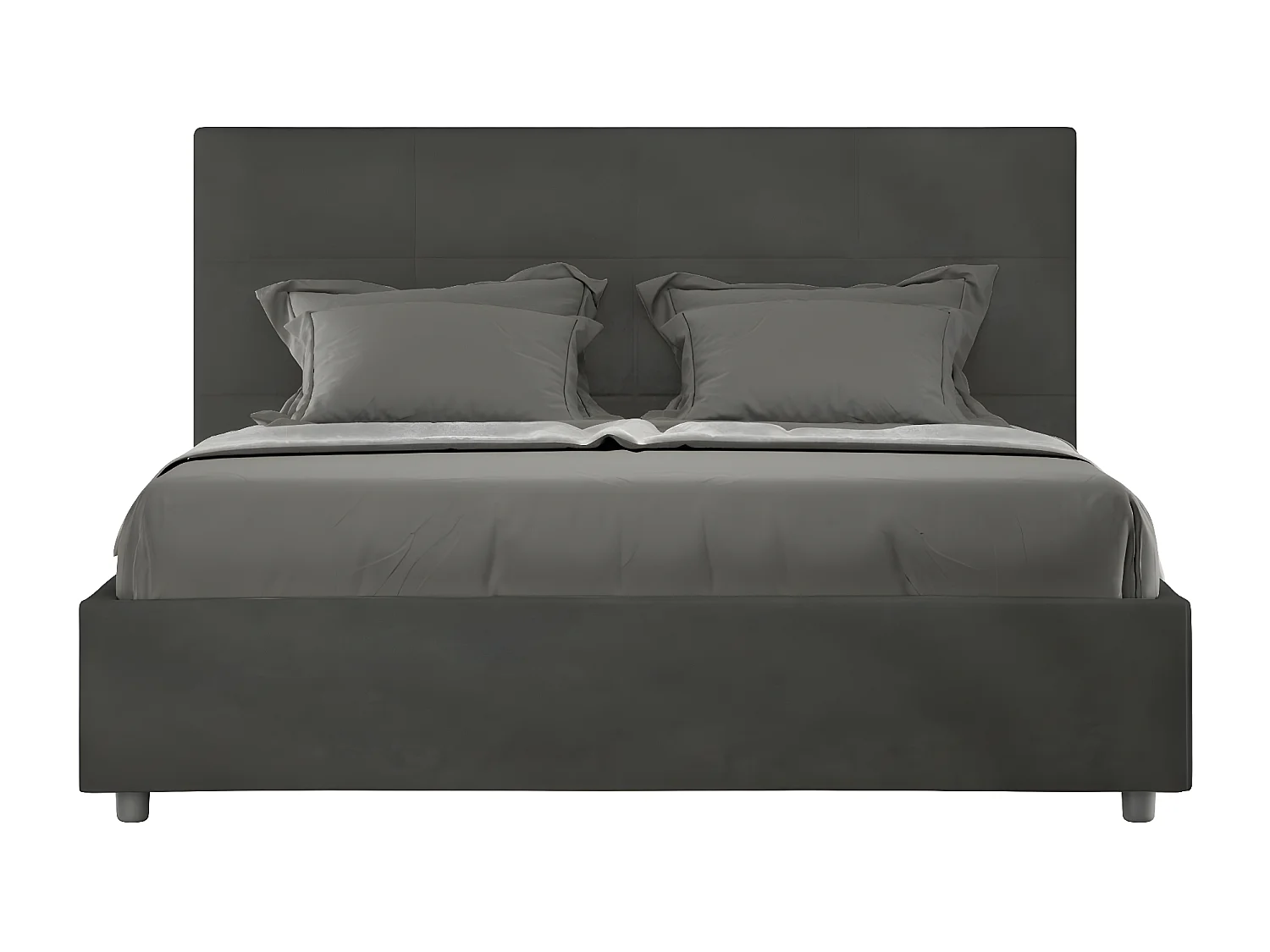 Lit capitonné microfibre Mira-Couleur Gris foncé-160x200-Option Avec coffre