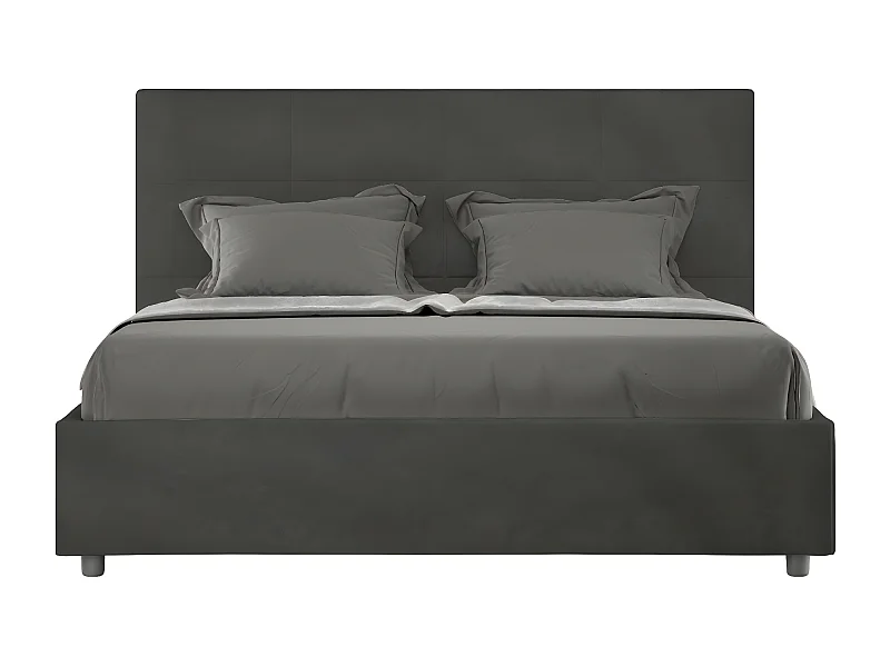 Lit capitonné microfibre Mira-Couleur Gris foncé-160x200-Option Avec coffre
