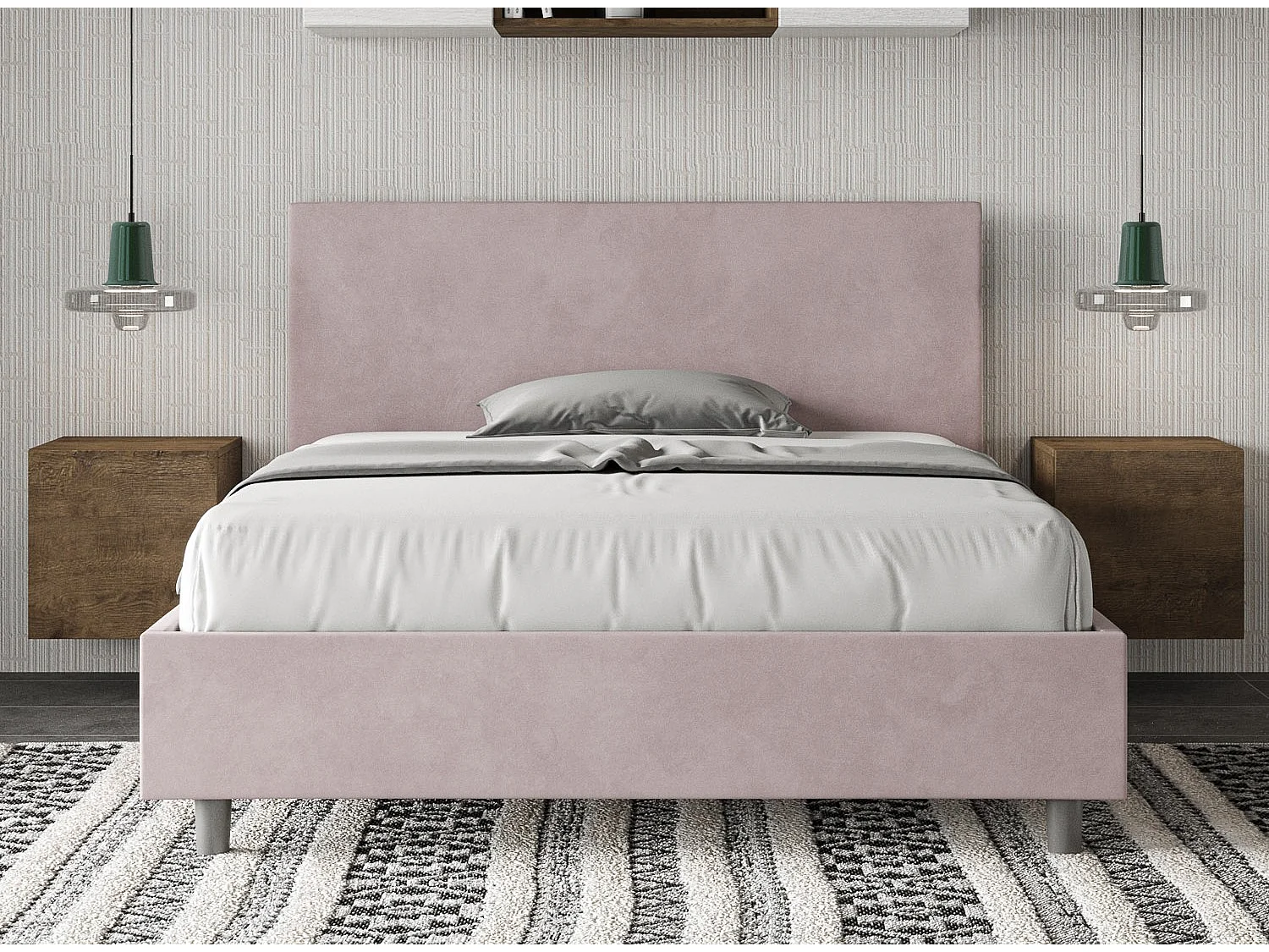 Cama adulta moderna de microfibra Adelyne-Color Rosa claro-Ropa de cama 140x190 cm-Opción Con base y caja