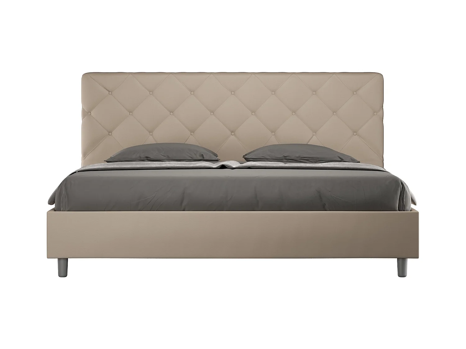 Lit adulte italien matelassé simili cuir Paryse-Couleur Beige clair-180x200