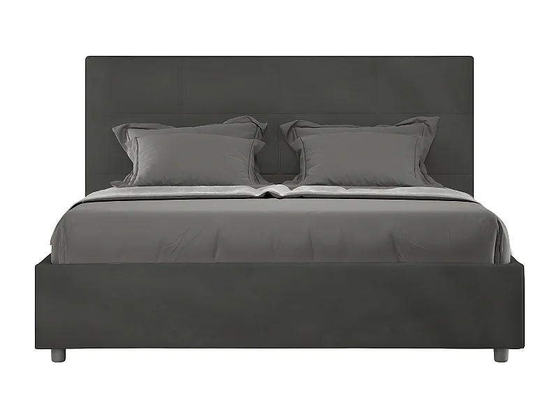 Lit capitonné microfibre Mira-Couleur Gris foncé-160x200