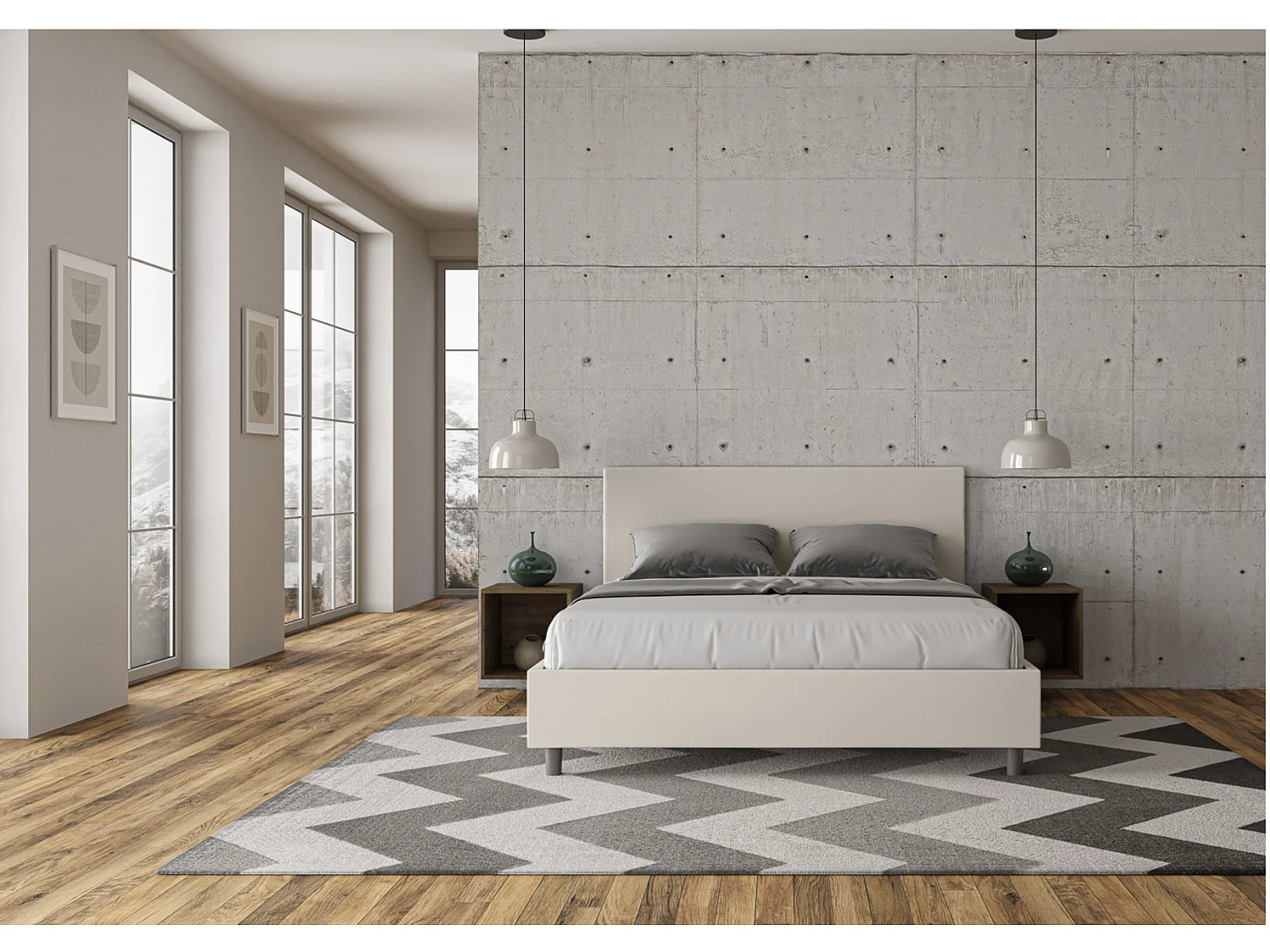 Cama de matrimonio 160x200 cm polipiel marrón Adelyne Con somier y arcón-Color Blanco-Ropa de cama 160x200 cm-Opción Con base y sin caja