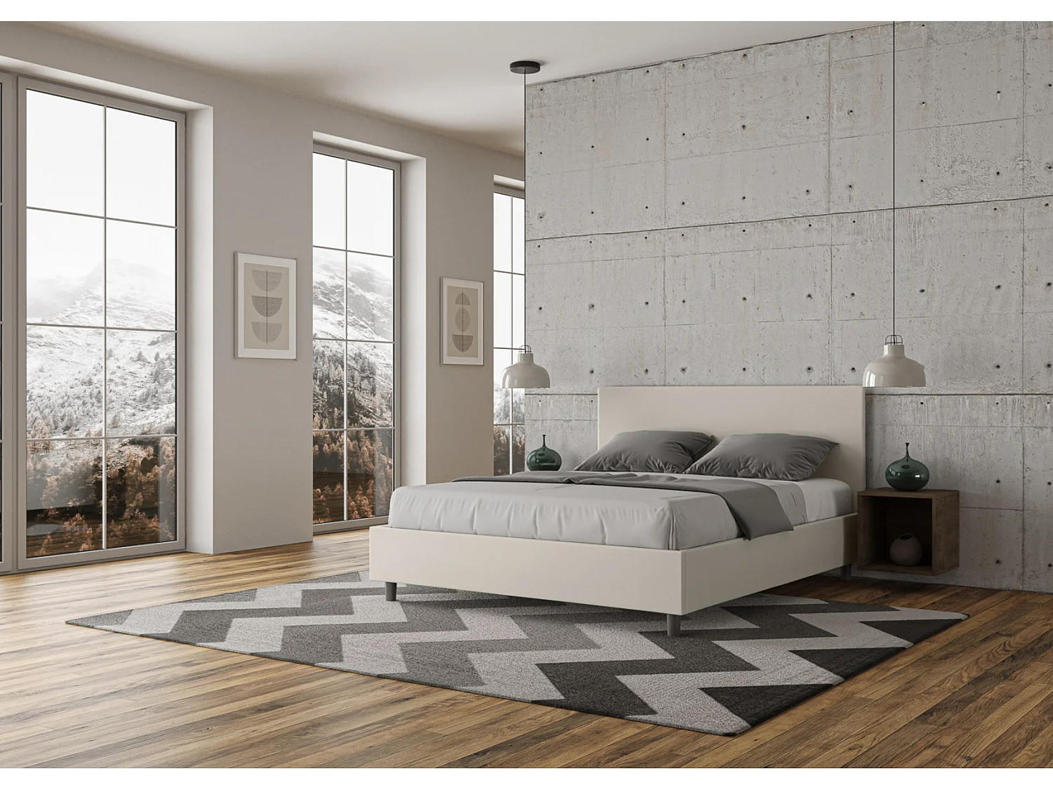 Cama de matrimonio 160x200 cm polipiel marrón Adelyne Con somier y arcón-Color Blanco-Ropa de cama 160x200 cm-Opción Con base y sin caja