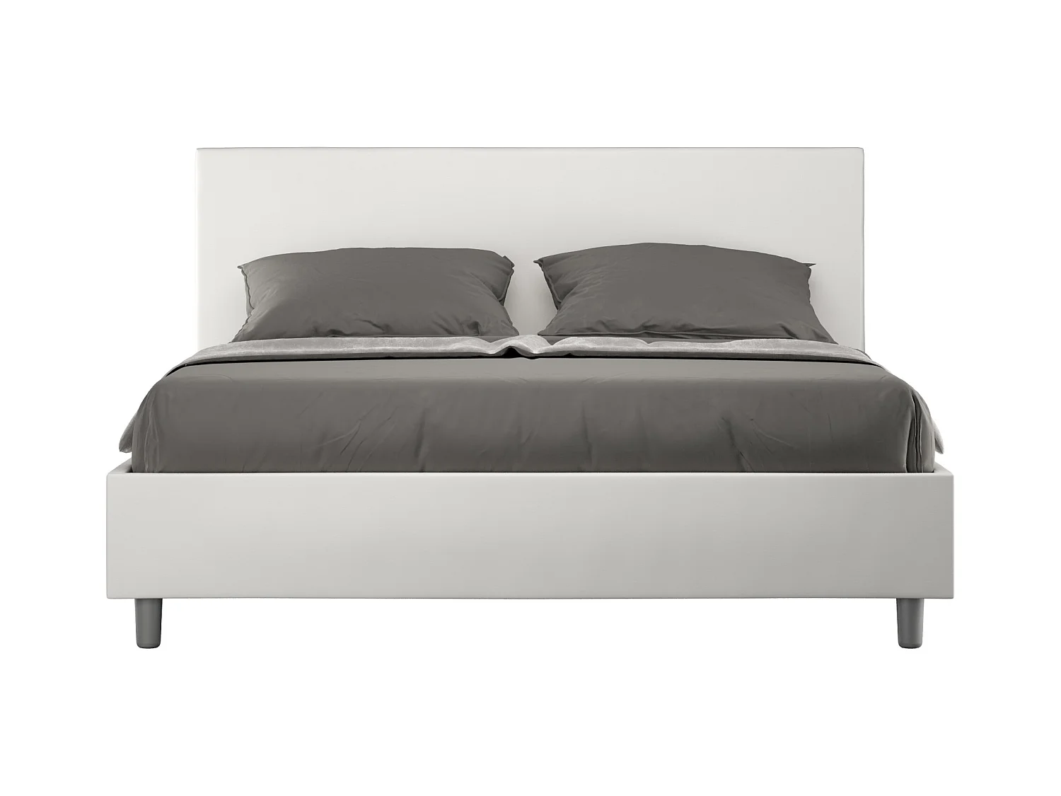 Lit adulte moderne simili cuir Adelyne-Couleur Blanc-160x200-Option Avec sommier