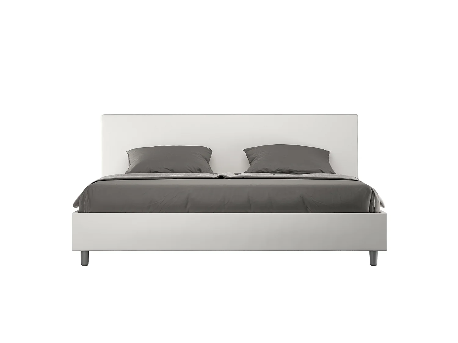 Cama matrimonial con almacenaje acolchada 200x200  cuero sintético blanco Adele