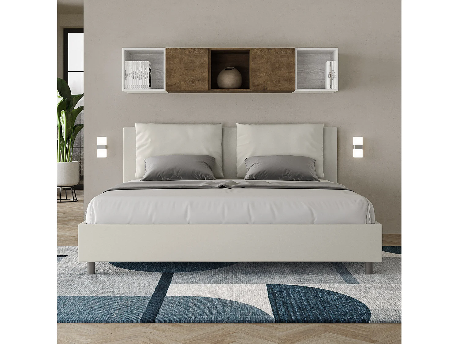 Lit king size avec sommier rembourré 200x200 similicuir blanc Antea