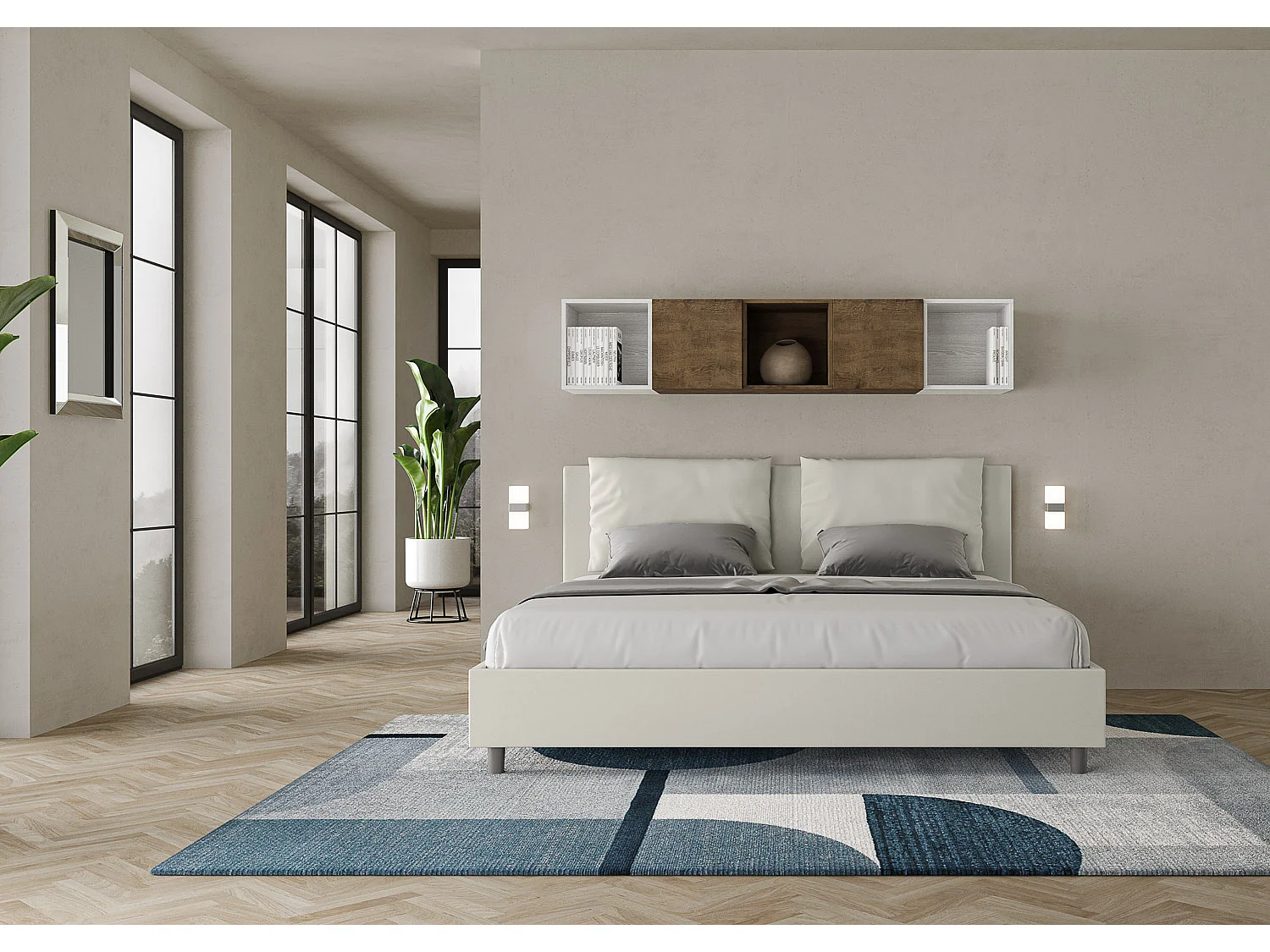 Lit king size avec sommier rembourré 200x200 similicuir blanc Antea