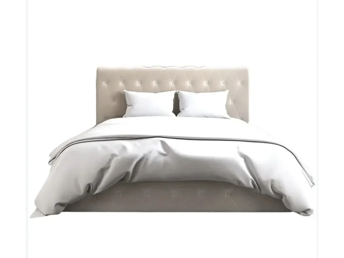 Lit coffre capitonné velours Korzi-Couleur Beige-180x200