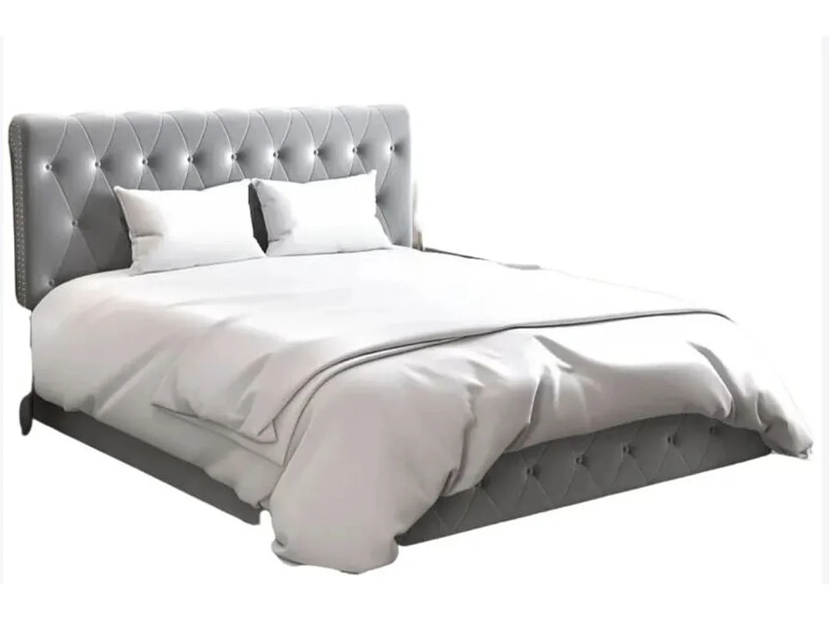 Lit coffre capitonné velours Korzi-Couleur Beige-180x200