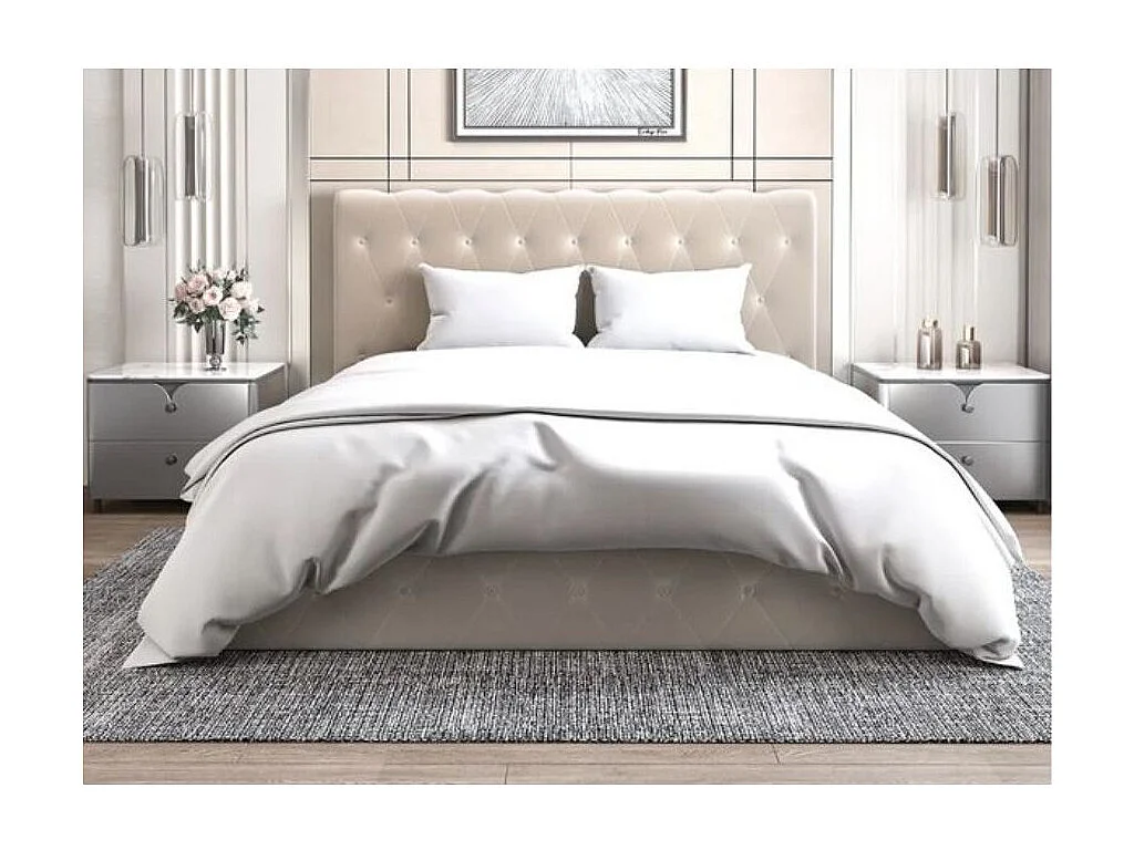 Lit coffre capitonné velours Korzi-Couleur Beige-180x200