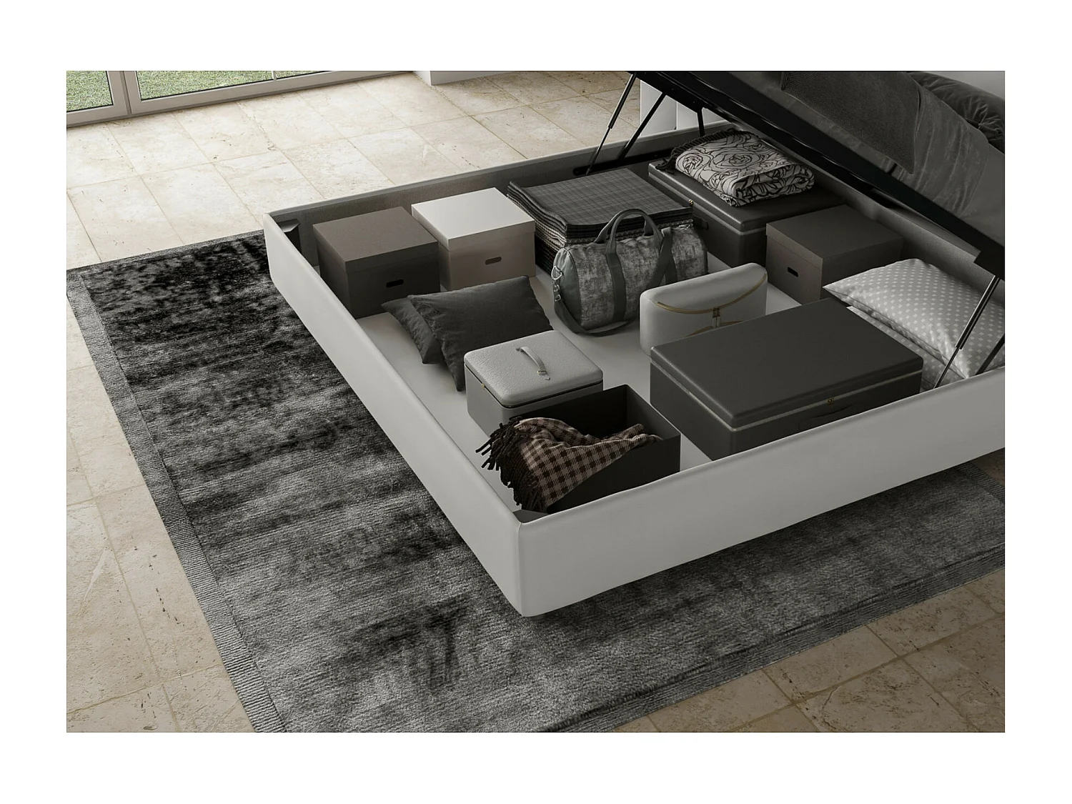 Cama tapizada de microfibra Mira-Color ribete verde crudo-Ropa de cama 140x200 cm-Opción Con base y sin caja