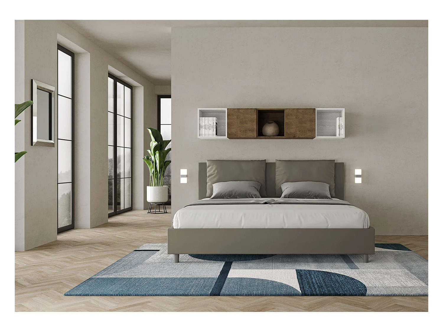 Letto contenitore imbottito 180x200 similpelle cappuccino Antea