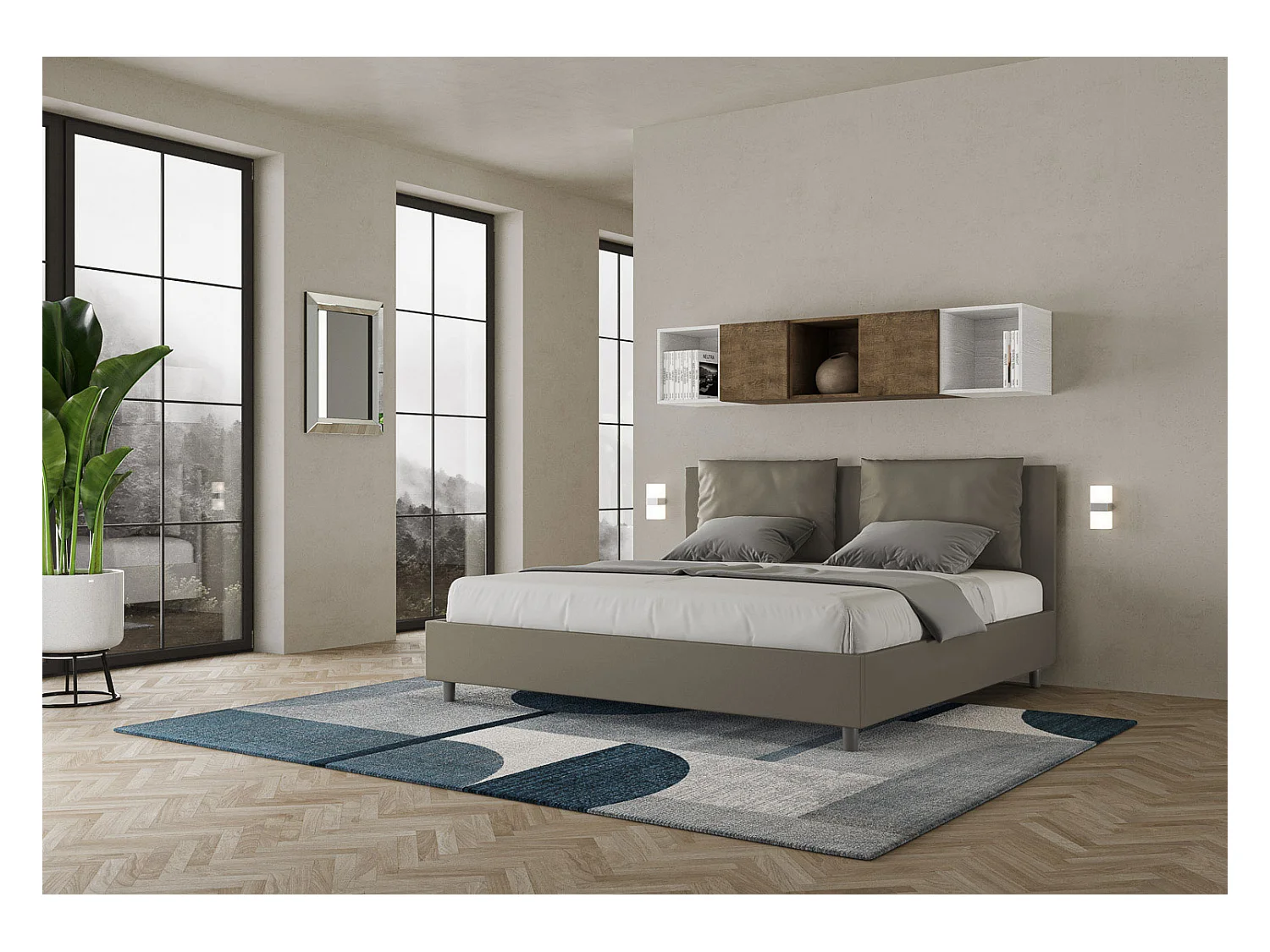 Letto contenitore imbottito 180x200 similpelle cappuccino Antea
