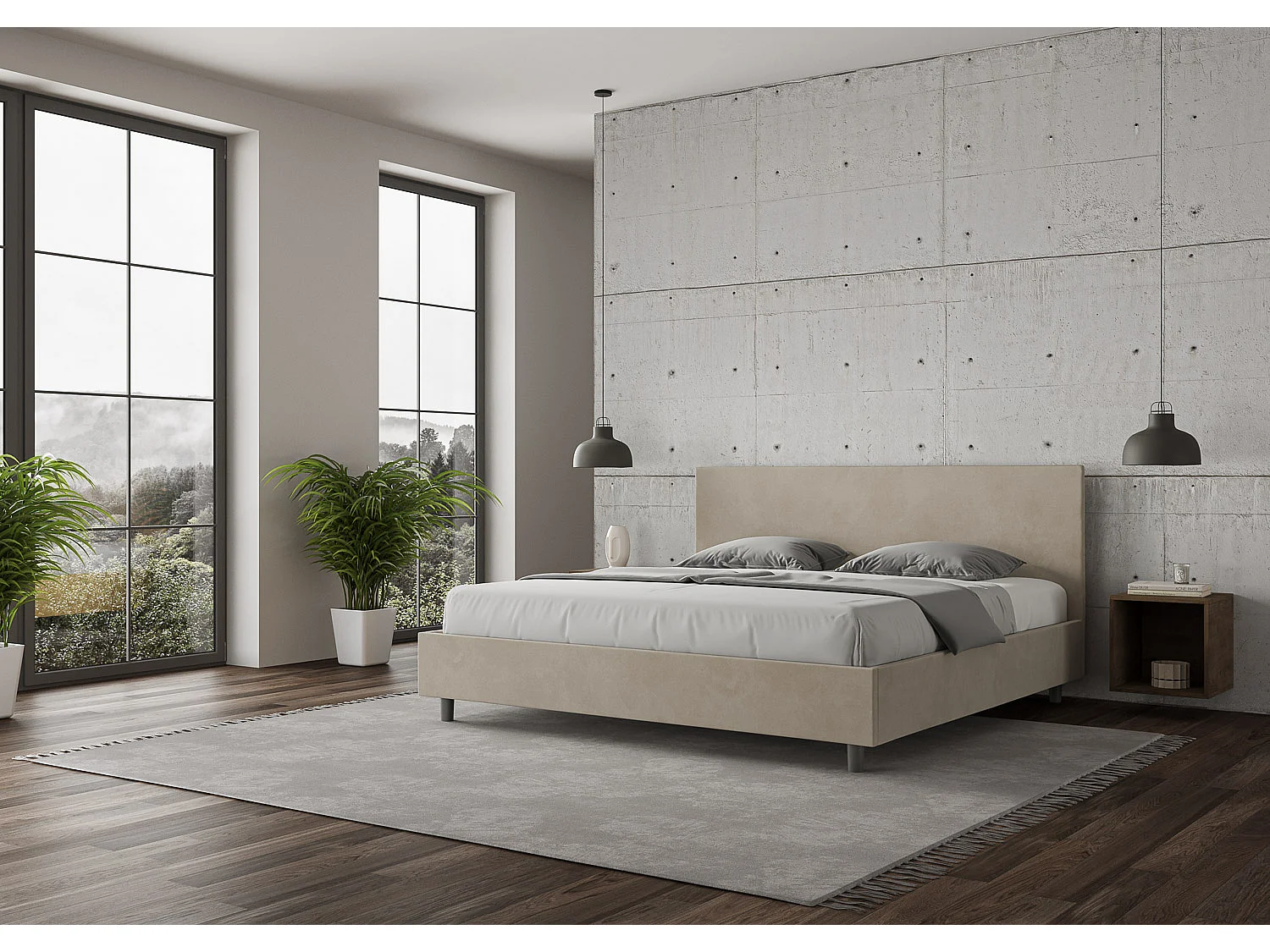 Adelyne modern microvezel bed voor volwassenen-Kleur Beige-Slapen 200x200cm-Keuze Zonder boxspring