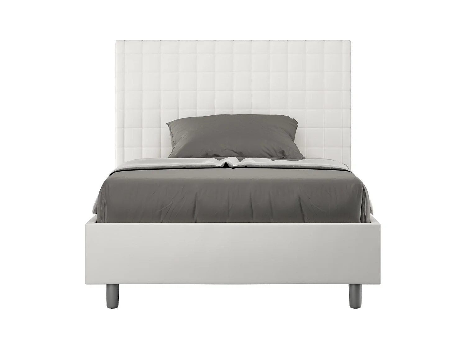 Lit matelassé à carreaux simili cuir Kunda-Couleur Blanc-90x190-Option Avec coffre