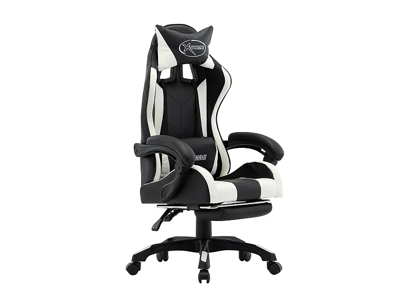 Fauteuil de jeux vidéo et repose-pied Blanc et noir Similicuir