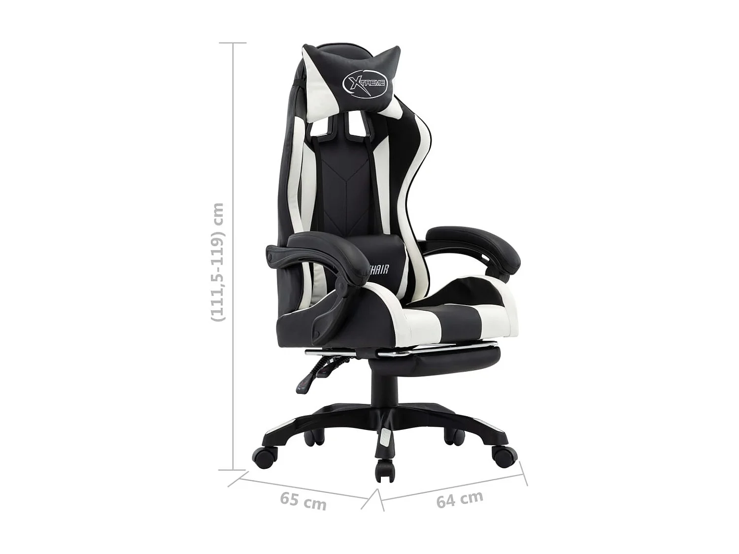 Fauteuil de jeux vidéo et repose-pied Blanc et noir Similicuir