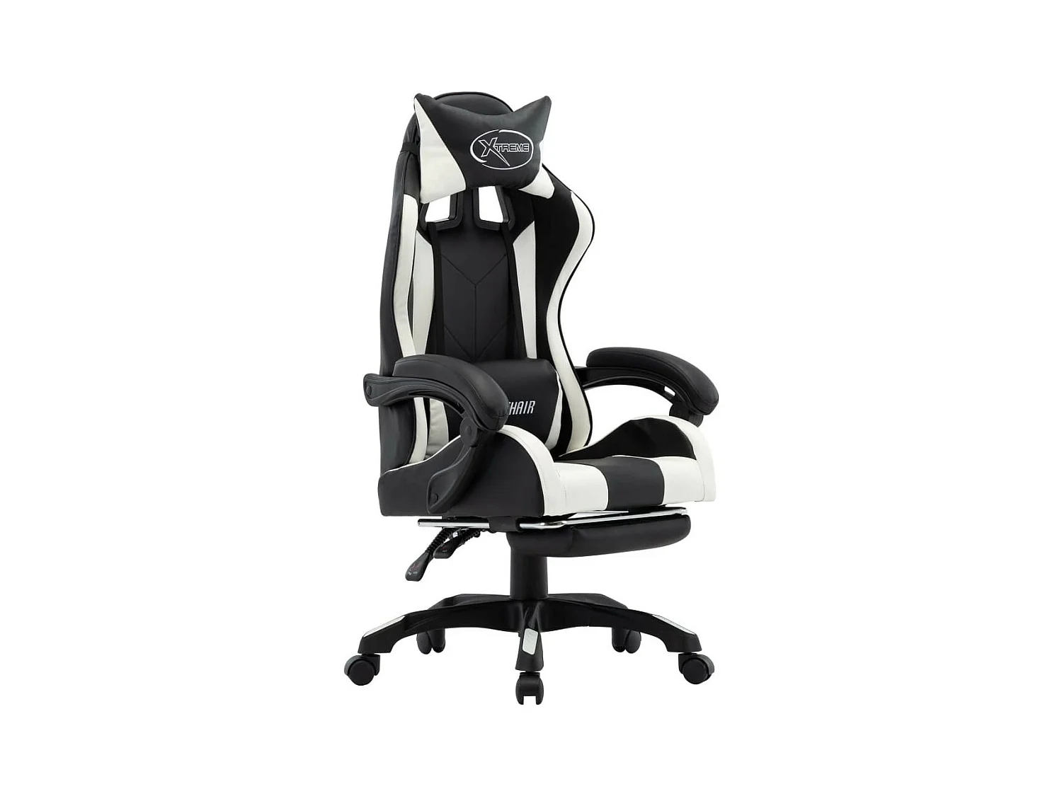 Fauteuil de jeux vidéo et repose-pied Blanc et noir Similicuir