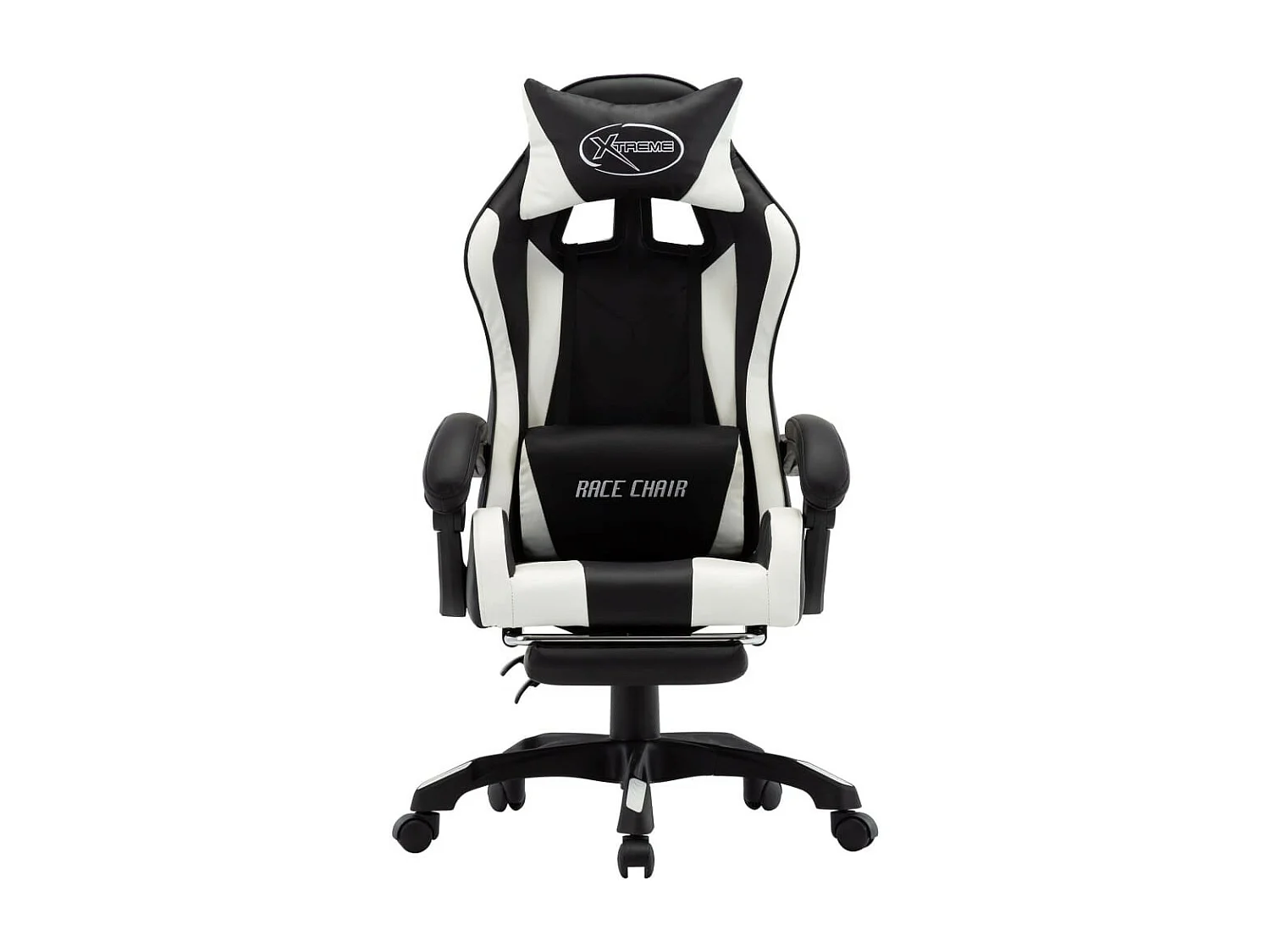 Fauteuil de jeux vidéo et repose-pied Blanc et noir Similicuir